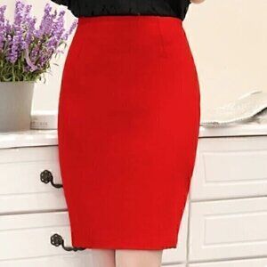 Vintage 80’s 100% Linen Skirt Womens Size 16 Red Lined Zipper Closed Midi Pencil